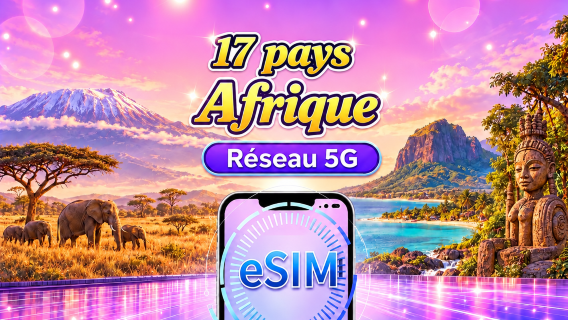 17 pays d'Afrique | eSIM 5G/4G | Compatible avec Google Maps/TikTok/ChatGPT | Forfaits journaliers/Data | Facturation sur 24 heures | 1-30 jours | Code QR