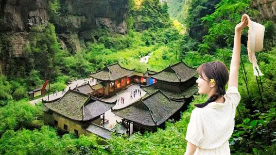 Stone path and gate at Diaoyucheng Fortress in Hechuan, Chongqing, China