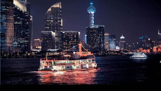 Shanghái: Crucero nocturno por el río Huangpu (opciones: Princesa de Cristal, Barco Dragón o Luz de la Ciudad) + Buffet a bordo