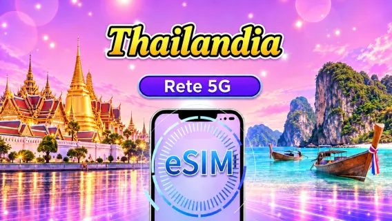 Thailandia | eSIM 5G | Pass giornaliero / Pacchetto totale | Fatturazione ogni 24 ore | 1-30 giorni | Codice QR