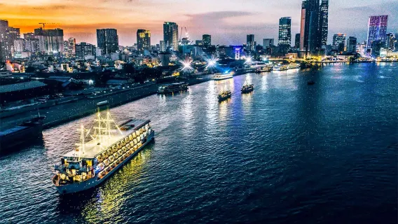 tour di un giorno sul fiume Saigon [Crociera romantica notturna con prelievo in hotel e cena]