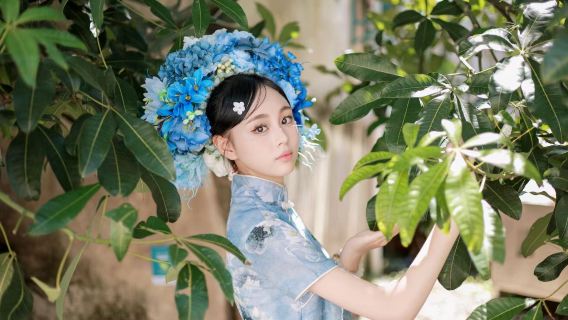 Опыт ношения ханьфу на острове Гуланъюй (включая услуги визажа и подбор нарядов, потрясающие фотографии с цветочными украшениями, разнообразные стильные костюмы, высококлассный сервис и качественную одежду)