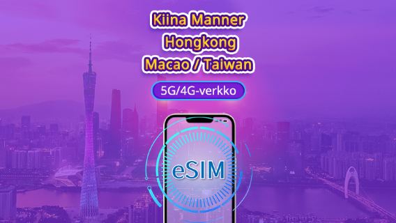 Kiina/ Hongkong/ Macao/ Taiwan | 5G/4G eSIM | päivittäiset paketit/ datapaketit | 24 tunnin laskutus | 1–30 päivää | QR-koodi