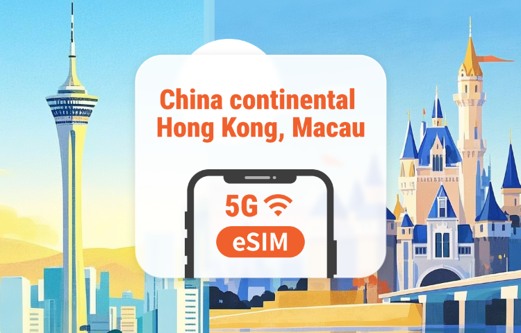China Continental · Hong Kong · Macau 5G eSIM | Todos os AI & TikTok | 1–365 Dias | Código QR