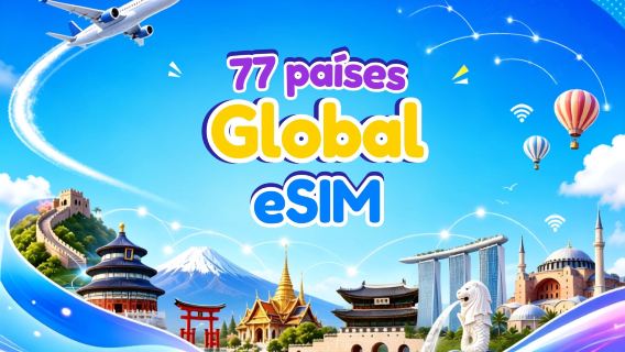eSIM global (77 países) 5G/4G | Compatible con Google Maps/TikTok/ChatGPT | Plan de datos | Facturación cada 24 horas | 1–7 días | Código QR