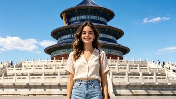 A combined ticket for the Temple of Heaven Park, Tiananmen Square, and the Palace Museum, plus a one-day tour with optional private tour pick-up and drop-off.