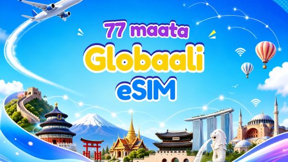 Globaali (77 maata) 5G/4G eSIM | Tukee Google Maps/TikTok/ChatGPT:tä | Datapaketti | 24 tunnin laskutus | 1–7 päivää | QR-koodi