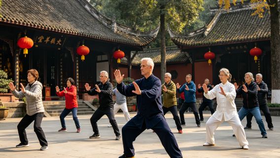 Prywatna wycieczka ◆ Jednodniowa wycieczka do Bazy Pand + Świątyni Qingyang | Doświadczenie Tai Chi + wegetariański posiłek | Przewodnik w języku angielskim