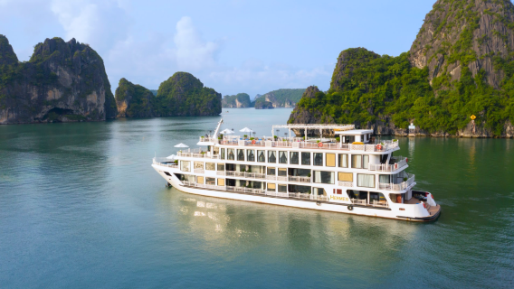 Crociera notturna premium a 5 stelle nella baia di Ha Long | Balcone e vasca da bagno | Grotta di Sung Sot e Ti Top