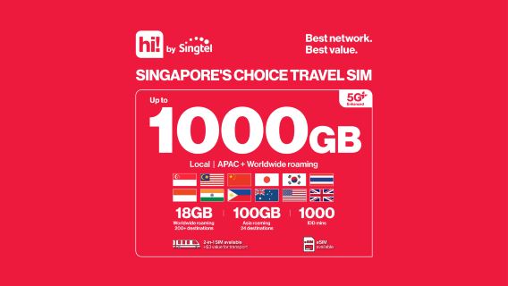 [Singapour] Singtel hi! | Carte SIM 5G | Retrait 24h/24 à l'aéroport de Changi ou en ville | Option : carte EZlink transport + téléphone 2-en-1
