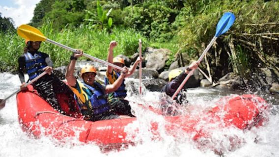 Đi bè trên sông Bali: Đi bè trên sông bằng cáp treo xuống sông