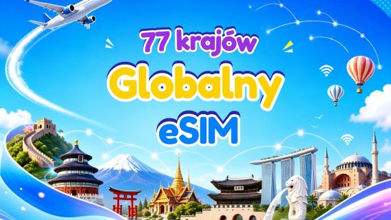Globalna (77 krajów) karta eSIM 5G/4G | Obsługuje Google Maps/TikTok/ChatGPT | Pakiet danych | Rozliczenie co 24 godziny | 1–7 dni | Kod QR