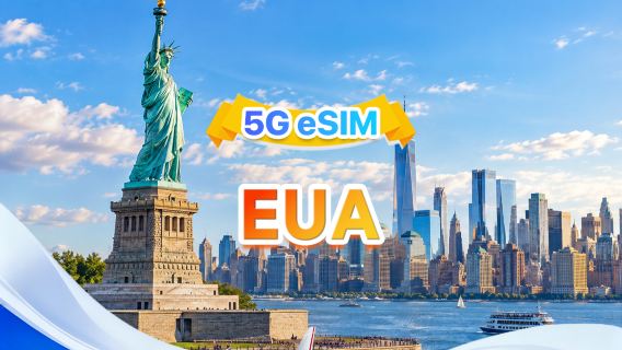 Estados Unidos eSIM 5G | Três redes · Suporta All AI & TikTok | 500MB/dia - Total 100GB | 1-90 dias | Cobrança por 24 horas | Código QR