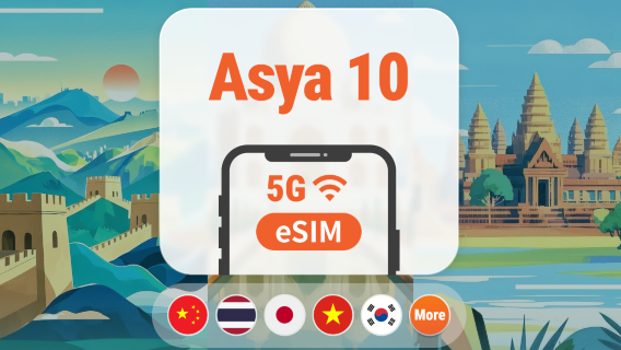 Asya 10 Bölge 5G eSIM | Çoklu Şebeke • Tüm AI Destekli | 1–30 Gün | QR Kod