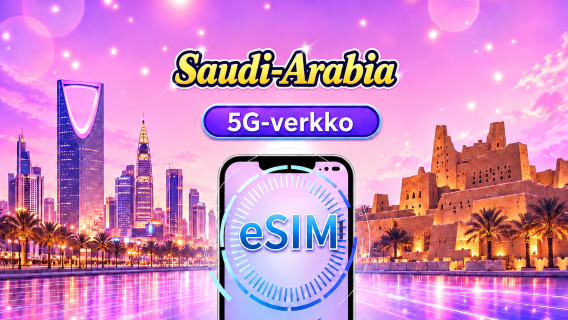 Saudi-Arabia | 4G/5G eSIM | Päiväpaketti/liikennepaketti | 24 tunnin laskutus | 1-30 päivää | QR-koodi