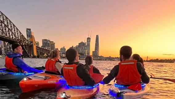 Peddeltocht bij zonsondergang in de haven van Sydney
