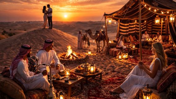 Romantische woestijnsafari Doha – Zonsondergang kamelentocht, diner & prachtige uitzichten