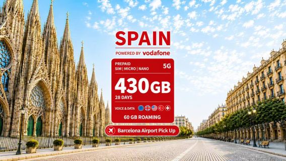 [España] Vodafone|Tarjeta SIM 5G|Múltiples opciones|Datos + Llamadas|Recogida en el Aeropuerto de Barcelona T1 y T2|Roaming en la UE