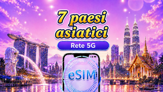 Sud-est asiatico (7 paesi) | eSIM 5G/4G | Pacchetto giornaliero/Pacchetto dati | Tariffazione 24 ore | 1 - 30 giorni | Codice QR