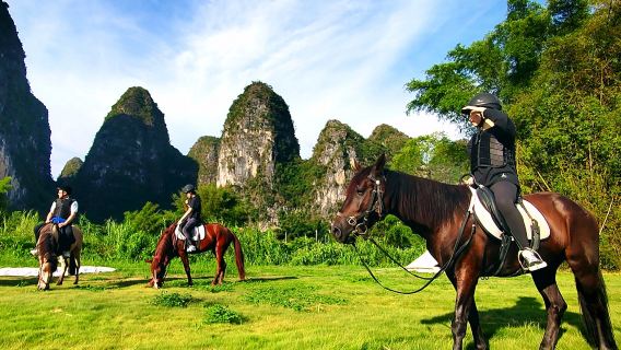 廣西桂林陽朔十里畫廊雲端馬術俱樂部騎馬體驗【提供全套馬術裝備+基本技巧教學+免費停車】