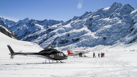 Mount Cook Ski-Flugzeug + Helikopter Doppelerlebnis [Tasman-Gletscher Rundflug + Schneeberglandung + mehrere Zeitslots zur Auswahl]