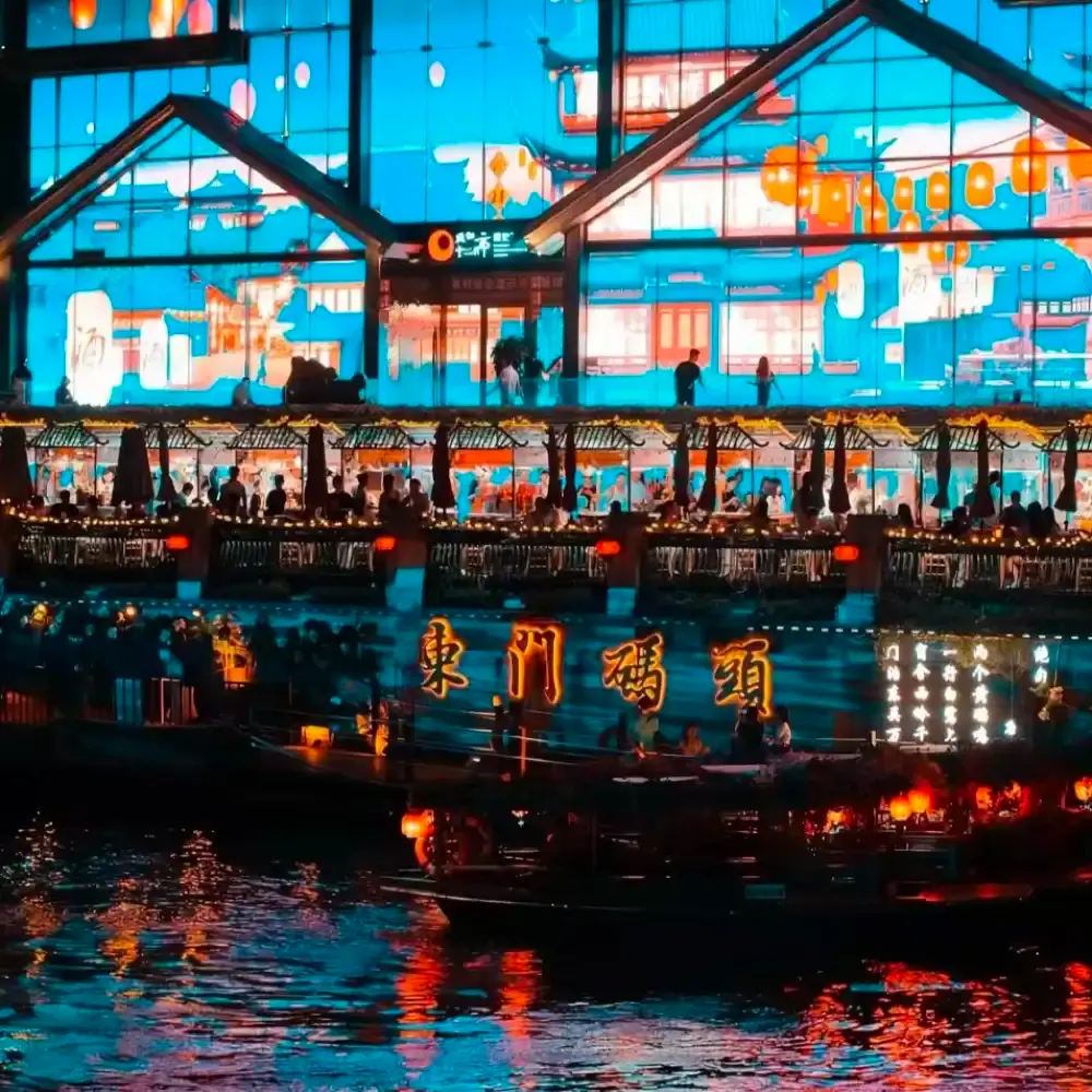 成都錦江 東門埠頭安順橋夜遊（錦江遊覧船で景色を楽しむ/水上