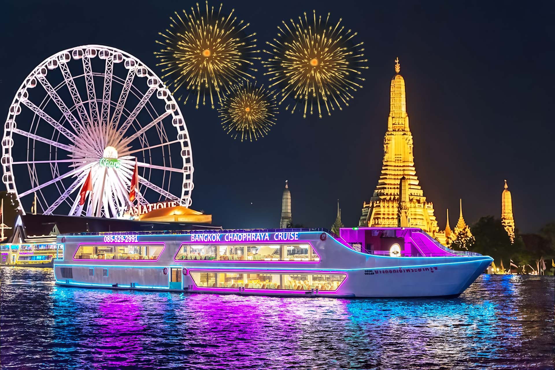 Crucero nocturno por el Río Chao Phraya en Bangkok, Tailandia: Royal Galaxy Magnolia Carnival Chao Phraya Opean