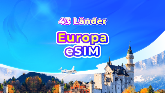 Europa 4G/5G eSIM | Dagspaket / Total datamängd | 1-30 dagar | 24-timmars debitering | QR-kod