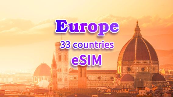 Europe (33 countries) | 5G/4G eSIM | Day Pass/Total Package | Natural Day Billing | 1-90 days | QR code