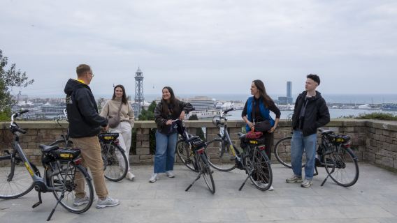 Barcelona: Montjuïc topputsikter, trädgårdar & strandpromenad på elcykel
