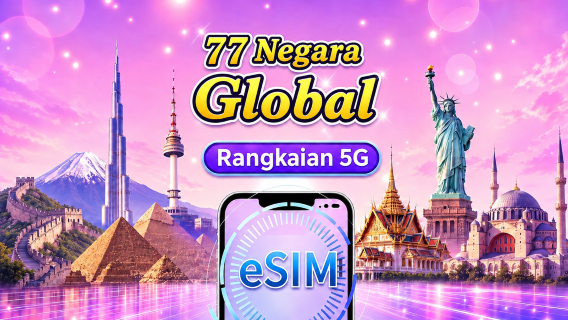 eSIM Global (77 Negara) 5G/4G | Menyokong Google Maps/TikTok/ChatGPT | Pelan Data Keseluruhan | Pengebilan Setiap 24 Jam | 1–30 Hari | Kod QR