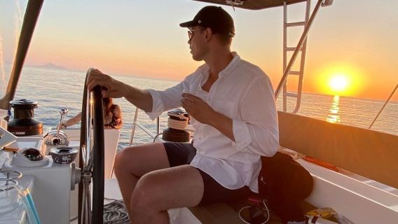 Santorini: Luxury Catamaran Cruise + BBQ + Open Bar + Transfers