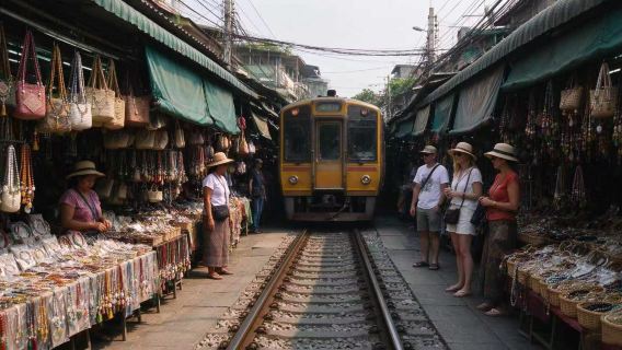 Bermula dari Bangkok | Lawatan sehari sewa peribadi ke Pasar Terapung Damnoen Saduak + Pasar Landasan Kereta Api Mae Klong