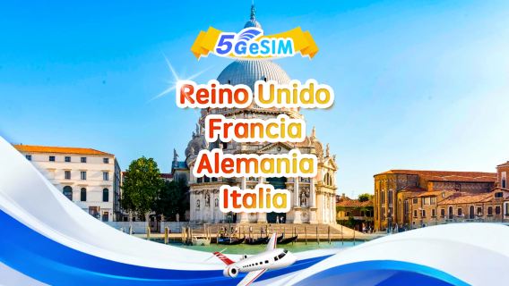 eSIM 5G en Reino Unido, Francia, Alemania e Italia | Paquete diario/Paquete total | 1-30 días | QR code