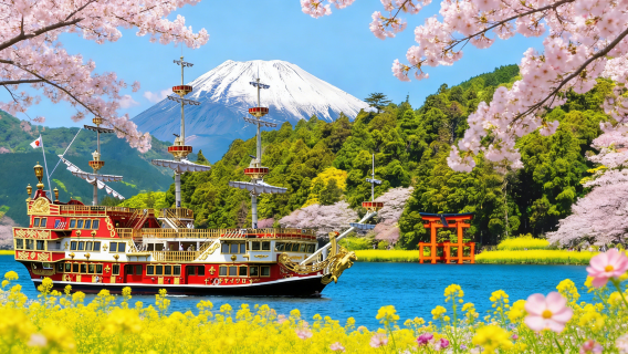 Partenza da Tokyo: Hakone, Enoshima e Owakudani con crociera pirata sul Lago Ashi e funivia di Hakone inclusi