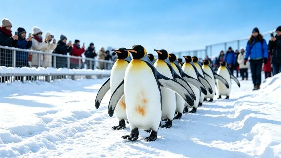 日本北海道旭川市旭山動物園ペンギン観察ワンデーツアー白ひげの滝四季彩の丘千代田牧場