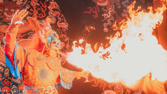 Biểu diễn di sản phi vật thể tại Trà quán đại sân khấu Thành Đô Tứ Xuyên [Bao gồm đồ ăn nhẹ, trà + biến mặt·phun lửa/lăn đèn]