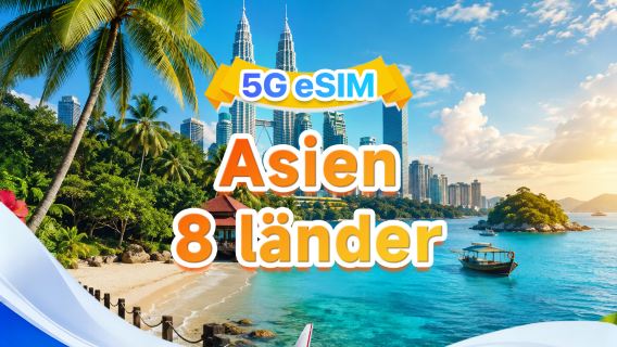 5G/4G eSIM i 8 asiatiska länder | Stöd för flera nätverk, stöder ChatGPT och Google Maps | 500 MB/dag – totalt 50 GB | 1–30 dagar | Fakturering dygnet runt | QR-kod