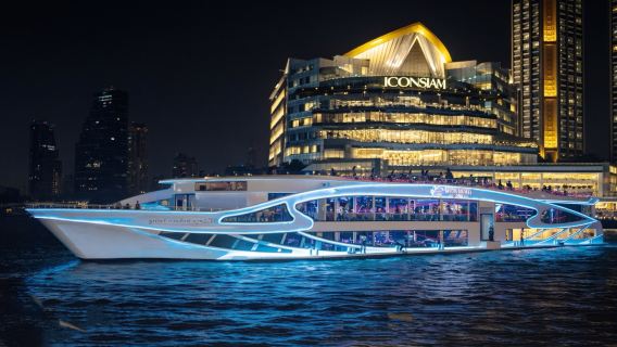 Nocny rejs statkiem Super Galaxy po rzece Menam [Nowy statek - przystań ICONSIAM Siam]