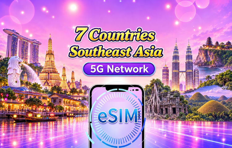 Southeast Asia (7 countries) | 5G/4G eSIM | Daily plan/Data package | 24-hour billing | 1 - 30 days | QR code
