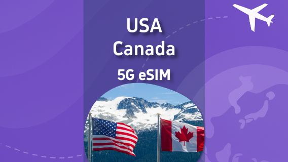 加拿大 & 美國 | 5G eSIM | 高速數據 | 總量包 | 自然日 | 快速安裝 | QR code