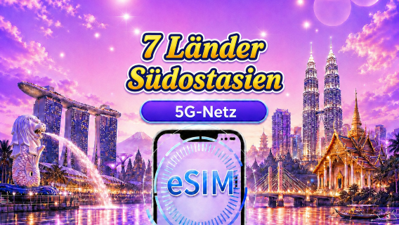 Südostasien (7 Länder) | 5G/4G eSIM | Tagespaket/Datenpaket | 24-Stunden-Abrechnung | 1 – 30 Tage | QR-Code