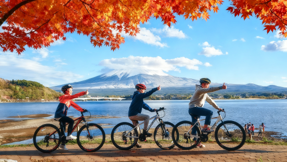 Núi Phú Sĩ Nhật Bản + Điểm check-in nổi tiếng đi/cưỡi quanh hồ Yamanaka + Hồ Kawaguchi + Cửa hàng tiện lợi Lawson/Điểm check-in nổi tiếng cửa hàng đồng hồ Higashigawa