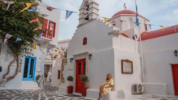 Passeggiata a Mykonos per piccoli gruppi con prelievo al terminal crociere