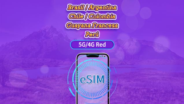 América del Sur (6 países) | eSIM 5G/4G | Pase diario/Paquete completo | Facturación 24H | 1-30 días | Código QR