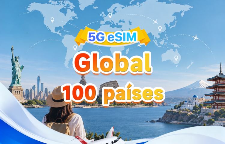 Global (100 países) | eSIM 5G/4G | Soporta todas las AI y TikTok | 500MB/día - Total 50GB | 1-90 días | Facturación por 24 horas | Código QR