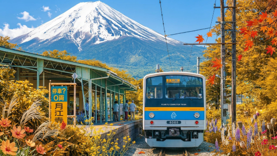 富士山全景列車賞楓一日遊·河口湖纜車·遊船·淺間公園·山中湖