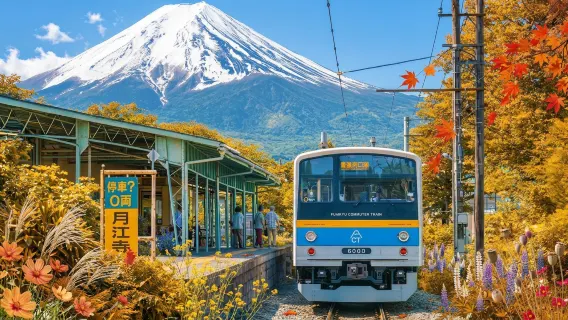 Daily Departure · In-Depth Mt. Fuji Tour from Tokyo · Lake Kawaguchi Ropeway/Cruise · Complimentary Fujisan Train Autumn Leaves Day Tour · Arakurayama Sengen Park · Lake Yamanaka · Hikawa Clock Shop · Internet-Famous Lawson Mt. Fuji Convenience Store