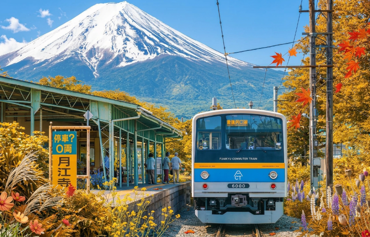 A day trip to view autumn foliage from Mount Fuji by panoramic train, including the Kawaguchiko Ropeway, a boat trip, Asama Park, and Lake Yamanaka.