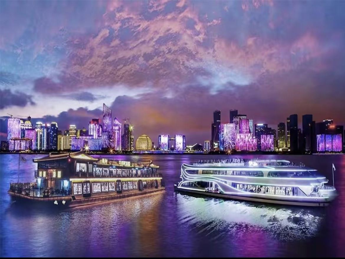 浙江杭州錢塘江遊船票+濱江碼頭錢印號/夢航號豪華遊船票(錢塘江兩岸燈光秀+可選三樓露天觀光座)